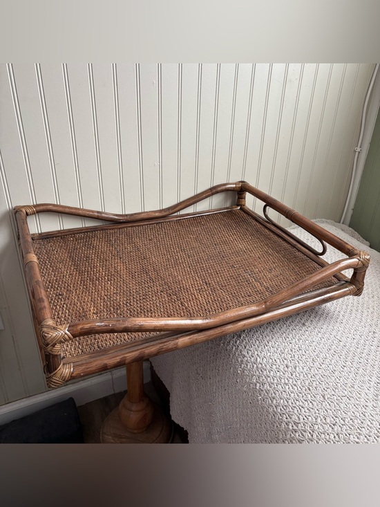 Other - Vintage Palm Regency Bamboo Ratan Butler Serving Tray Dark Brown Woven VTG Retro